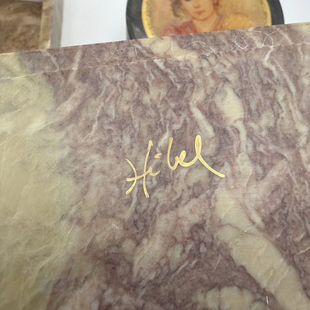 Edna Hibel Signed Trinket Boxes Set 2 Marble Resin Mother Child